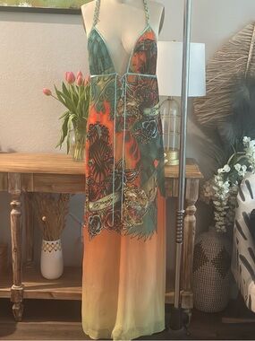 Ed Hardy by Christian Audigier Rhinestone Ombré Chiffon Halter Maxi Dress